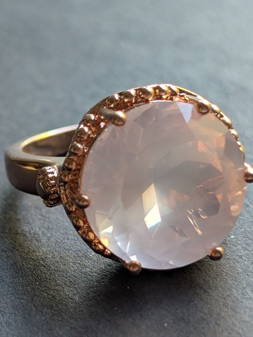 Rose Quartz In Copper Statement Ring